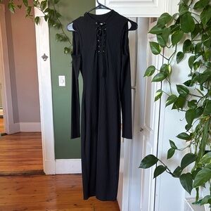 Avec Les Filles Black Lace-Up Long Sleeve Dress